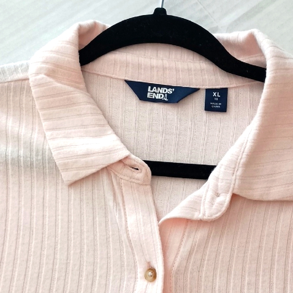 NWOT Lands' End Pink Knit Button-Up Shirt